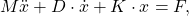 \begin{equation*}M \ddot x +D \cdot \dot x + K \cdot x= F,\end{equation*}