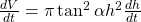 \frac{dV}{dt}=\pi \tan^2\alpha h^2 \frac{dh}{dt}